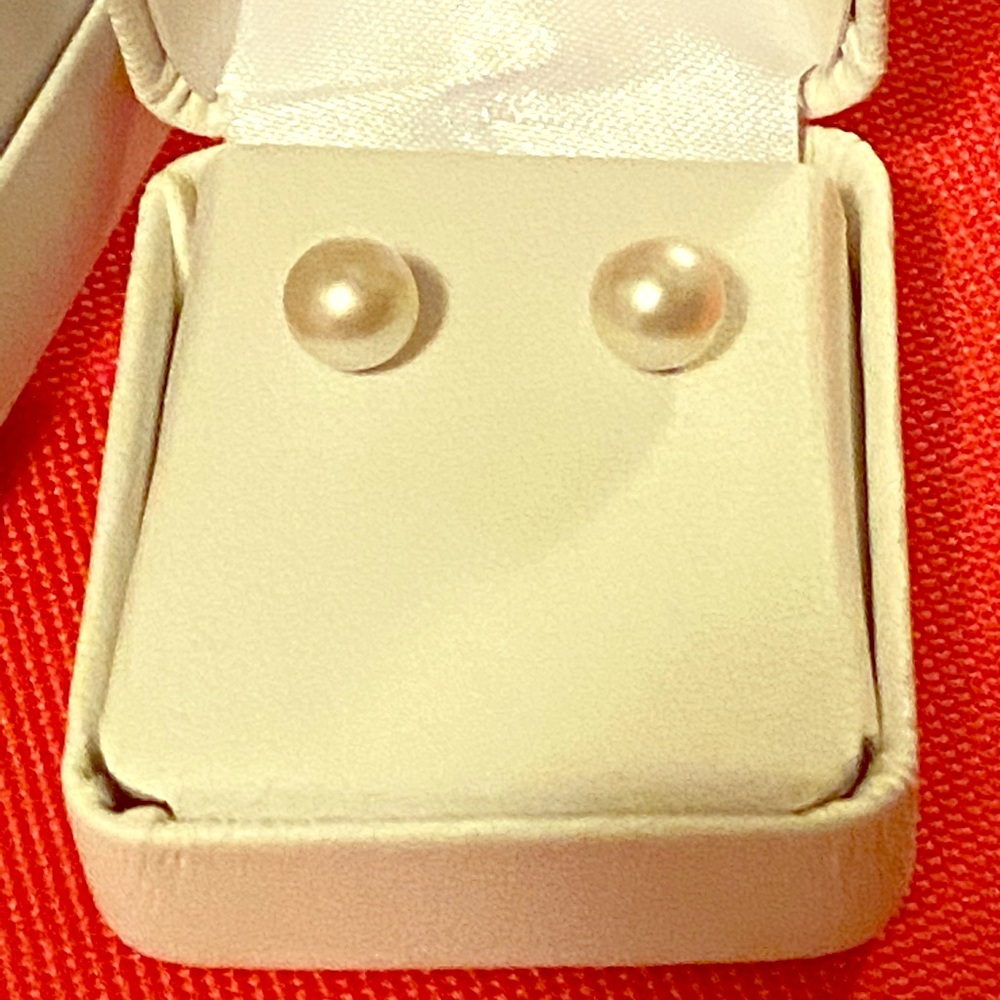Pearl Earrings White 10mm 14k studs white gold New